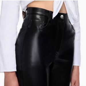 Wilfred Aritzia Black Faux Leather Melina Cropped High Rise Pants Size 0
